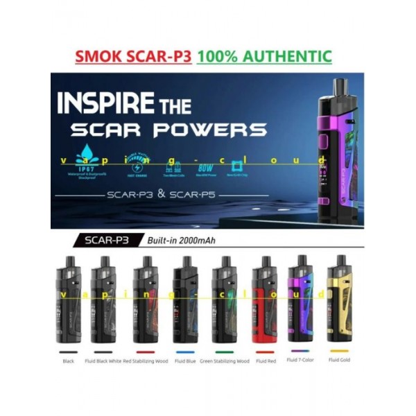 Brand New Smok Scar P3 Pod System Vape Kit 100% Authentic Starter ecig Kit Mod