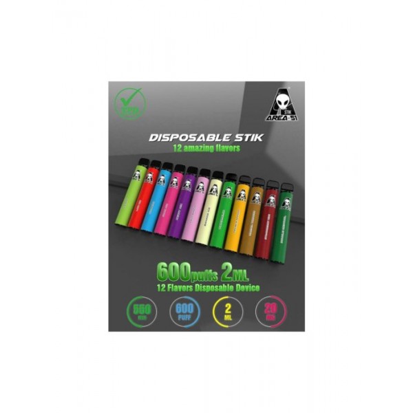 Area 51 Disposable Stick Vape Pod Kit | 2ml | 550mAh Battery | 600 Puffs | 20mg