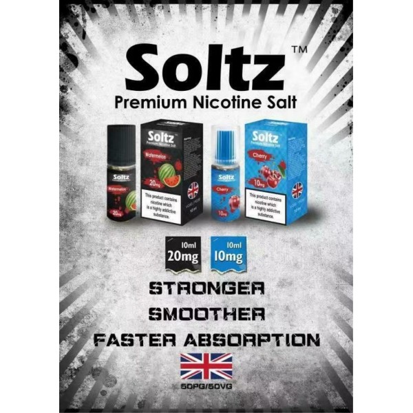 SOLTZ PREMIUM NICOTINE SALT 10 BOTTLES 10ML 50PG-50VG 10/20MG £17.99